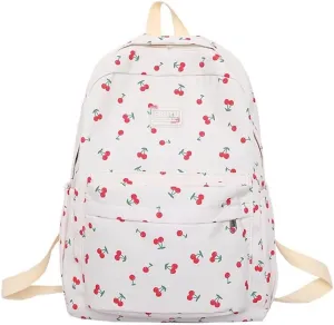 JHTPSLR Preppy Backpack Kawaii Cherry Backpack Cottagecore Aesthetic Backpack Cute Cherry Book Bags Waterproof Casual Daypack (Beige)