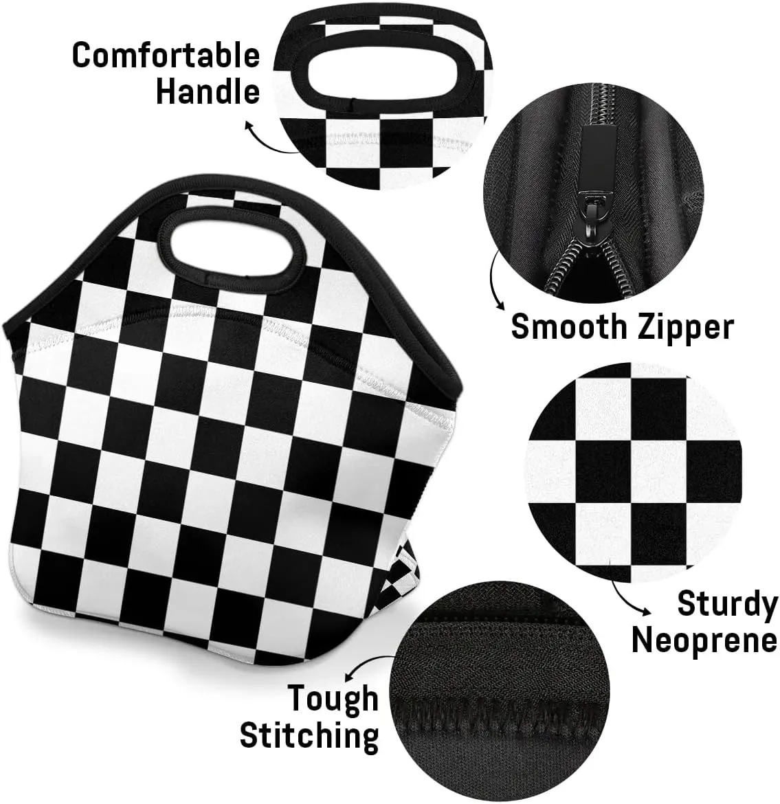 Kids Lunch Box for Boys Girls Insulated Neoprene Checkerboard Children Lunch Bags Sturdy Soft Bag & Reusable Cooler Lunch Thermal Meal Tote Kit for School