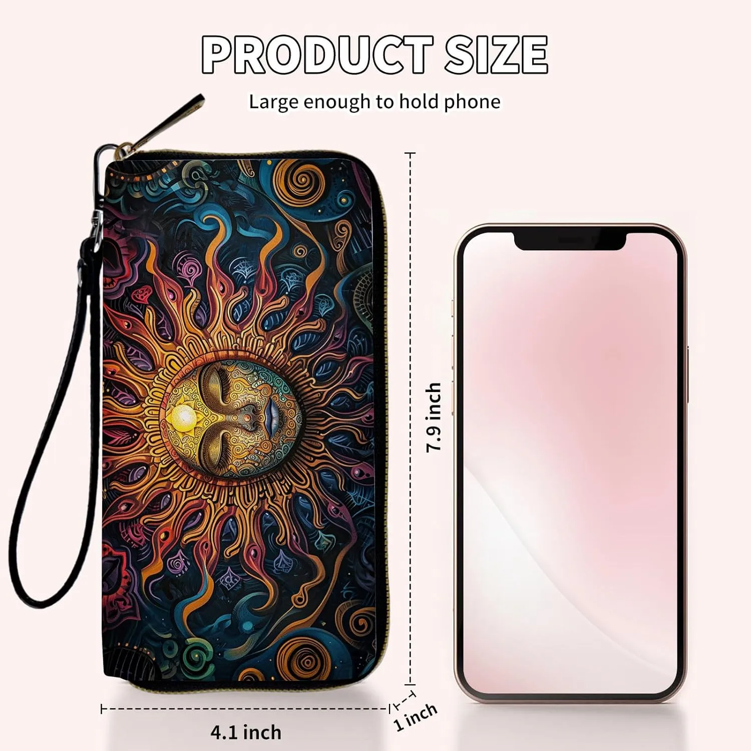 Ladies Wallet,Clutch Purses for Women Wallets Leather Credit Card Holder for Women Wristlet Slim Small Cute with Zipper,Thin RFID Blocking with Wrist Strap,Cute Sun