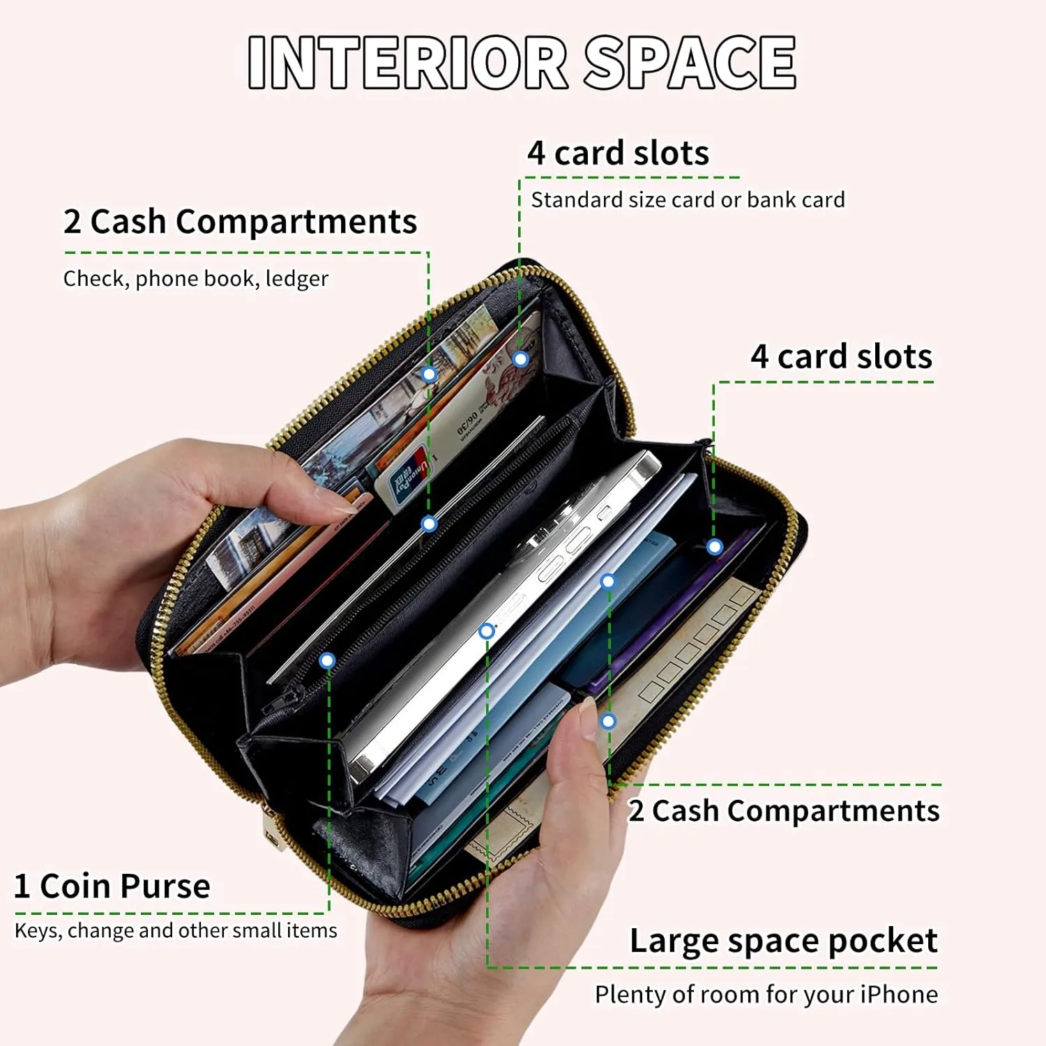 Ladies Wallet,Clutch Purses for Women Wallets Leather Credit Card Holder for Women Wristlet Slim Small Cute with Zipper,Thin RFID Blocking with Wrist Strap,Cute Sun