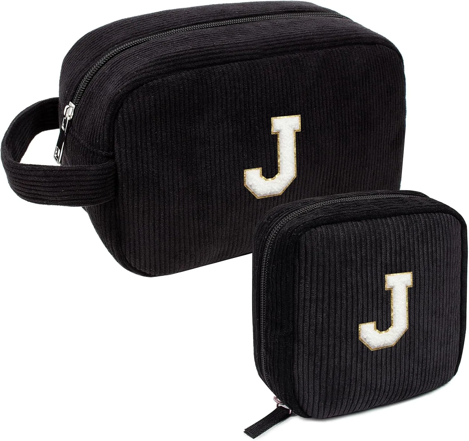 LETGO Birthday Gifts for Women Small Personalized Initial Monogram Makeup Bag,Preppy Corduroy Makeup Bags Travel Toiletry Bag Cute Pouch Purse for Her Mom Girlfriend Wife Sister Teacher Bridesmaid