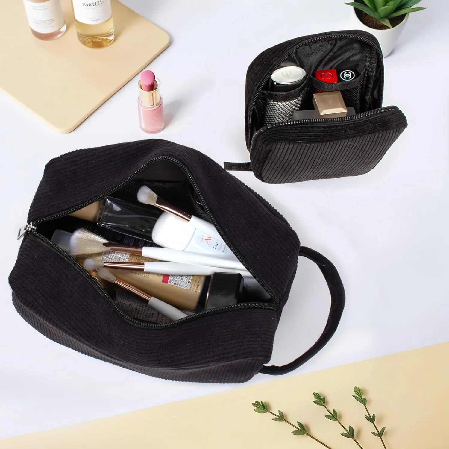 LETGO Birthday Gifts for Women Small Personalized Initial Monogram Makeup Bag,Preppy Corduroy Makeup Bags Travel Toiletry Bag Cute Pouch Purse for Her Mom Girlfriend Wife Sister Teacher Bridesmaid