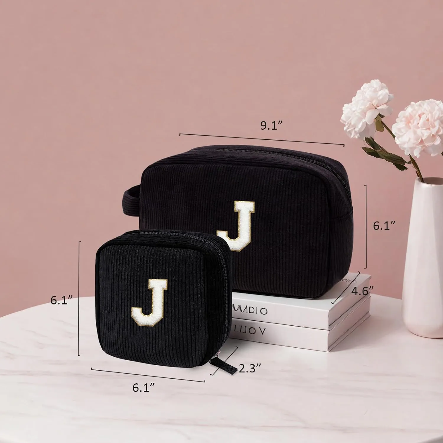 LETGO Birthday Gifts for Women Small Personalized Initial Monogram Makeup Bag,Preppy Corduroy Makeup Bags Travel Toiletry Bag Cute Pouch Purse for Her Mom Girlfriend Wife Sister Teacher Bridesmaid