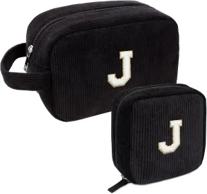 LETGO Birthday Gifts for Women Small Personalized Initial Monogram Makeup Bag,Preppy Corduroy Makeup Bags Travel Toiletry Bag Cute Pouch Purse for Her Mom Girlfriend Wife Sister Teacher Bridesmaid