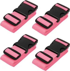 Luggage Straps for Suitcases - TSA Approved - Pink, 4 PK - Premium Nylon Belts for Suitcase, Briefcase & Travel Bag - Adjustable Strap Length 46" - 78"