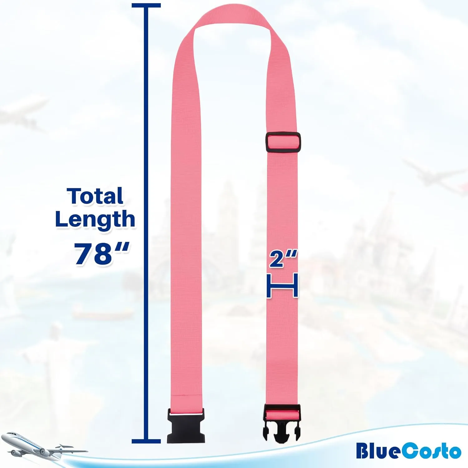 Luggage Straps for Suitcases - TSA Approved - Pink, 4 PK - Premium Nylon Belts for Suitcase, Briefcase & Travel Bag - Adjustable Strap Length 46" - 78"