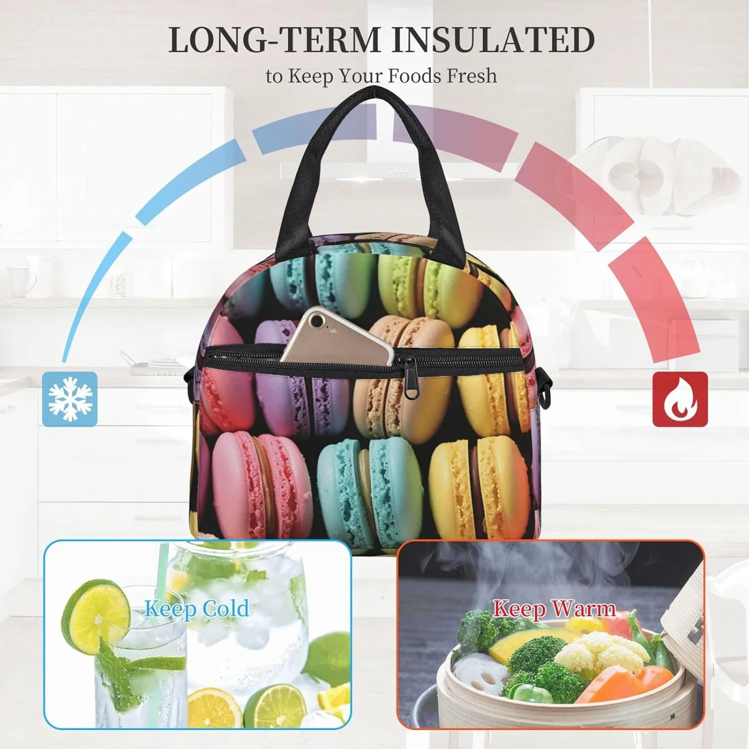 Lunch Bag Insulated Lunch Box for Women Men Reusable Cooler Bag Macaron Biscuit Flavored Pastries Lunch Tote Bag for Work Picnic