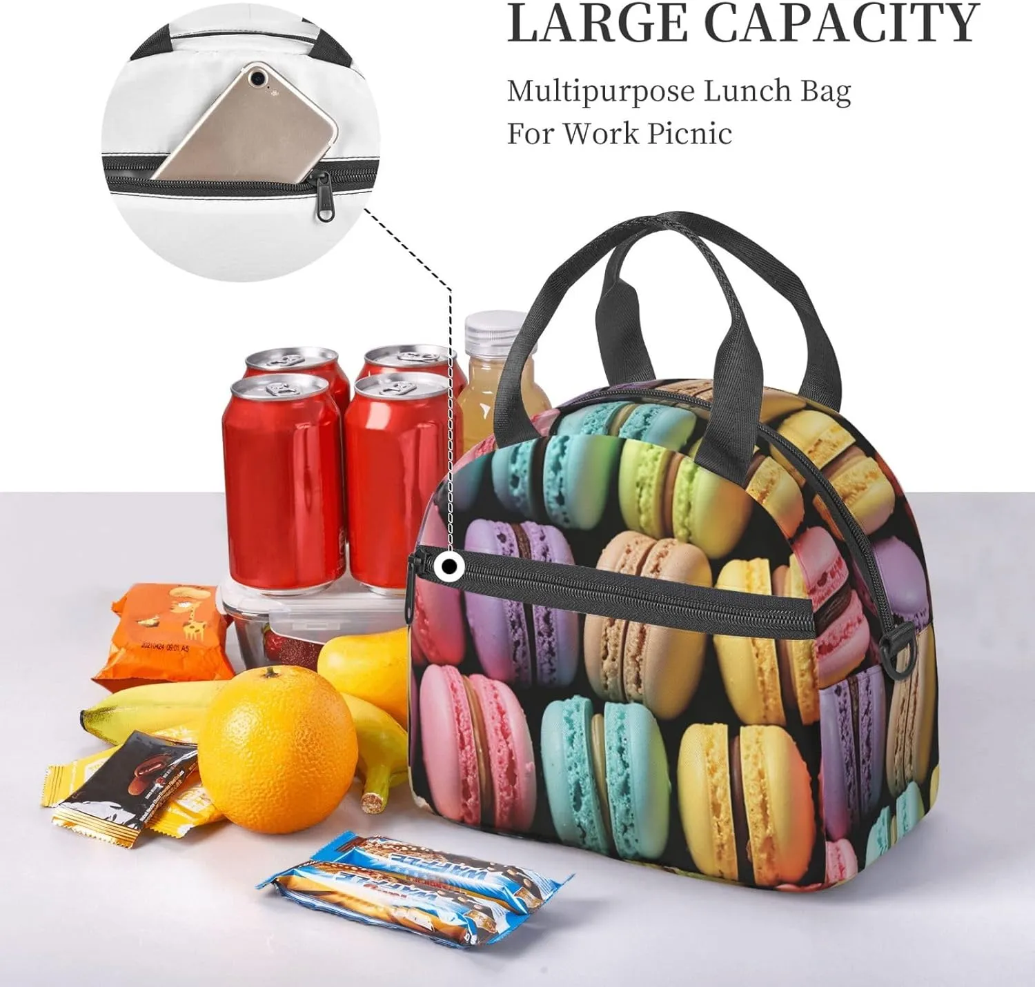 Lunch Bag Insulated Lunch Box for Women Men Reusable Cooler Bag Macaron Biscuit Flavored Pastries Lunch Tote Bag for Work Picnic
