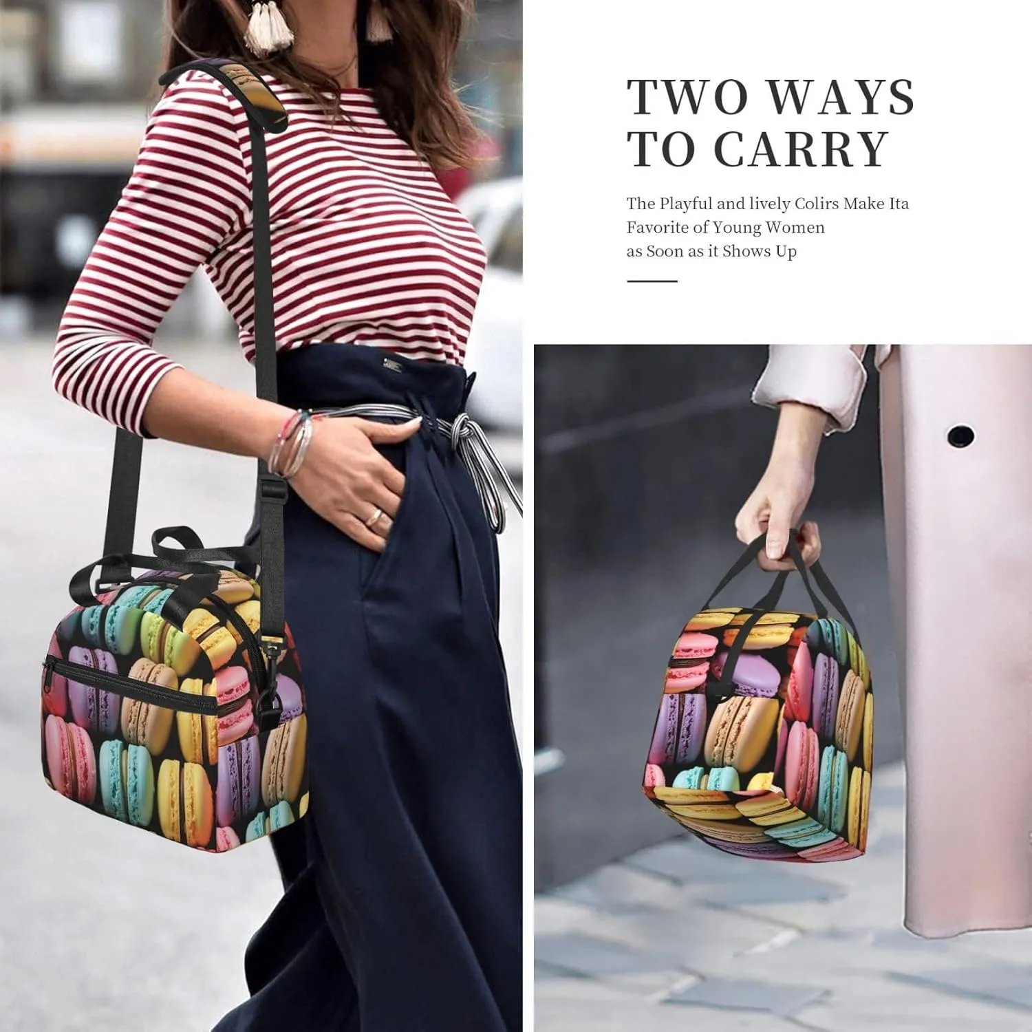 Lunch Bag Insulated Lunch Box for Women Men Reusable Cooler Bag Macaron Biscuit Flavored Pastries Lunch Tote Bag for Work Picnic