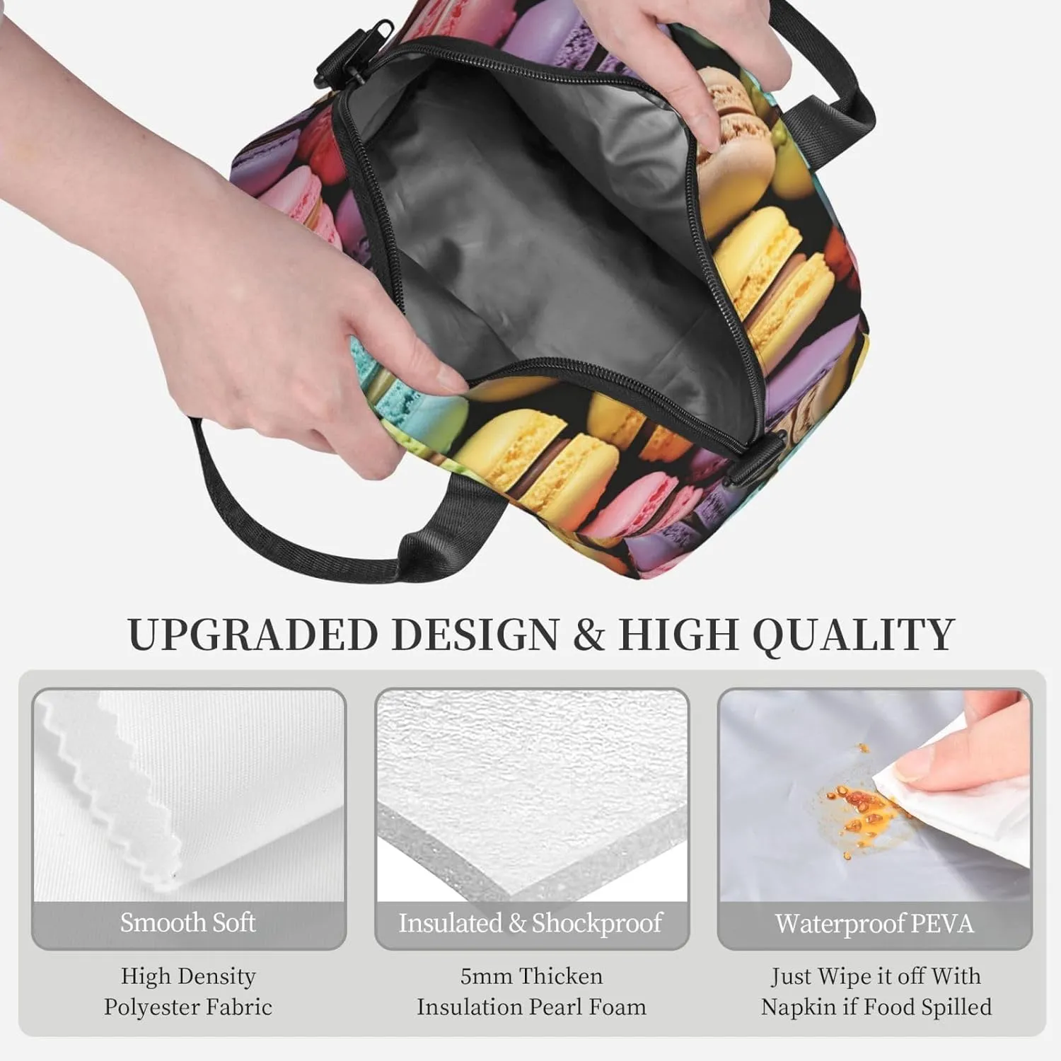 Lunch Bag Insulated Lunch Box for Women Men Reusable Cooler Bag Macaron Biscuit Flavored Pastries Lunch Tote Bag for Work Picnic