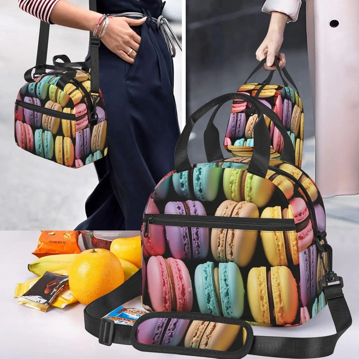 Lunch Bag Insulated Lunch Box for Women Men Reusable Cooler Bag Macaron Biscuit Flavored Pastries Lunch Tote Bag for Work Picnic