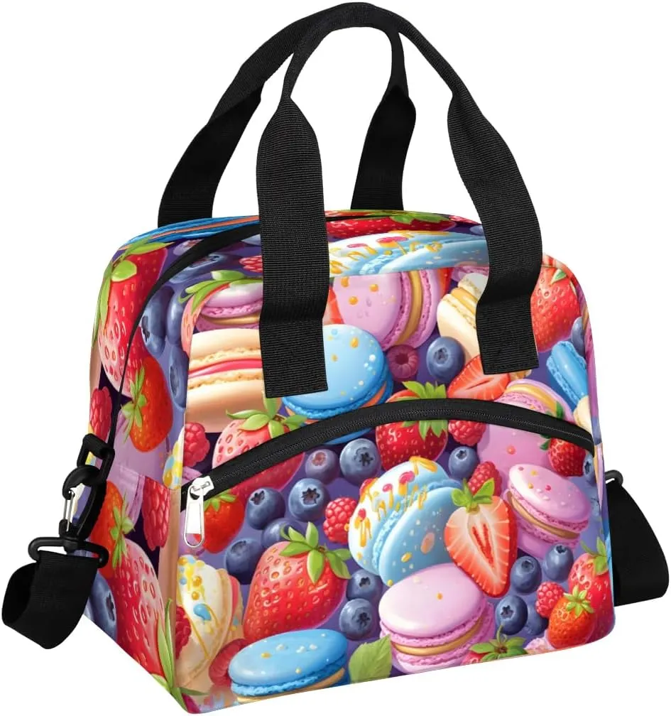 Macaron Lunch Bag Insulated Reusable Tote Cooler Box Shoulder Portable Meal Bags Adult Large Lunchbox for Women Men with Adjustable Strap Totes