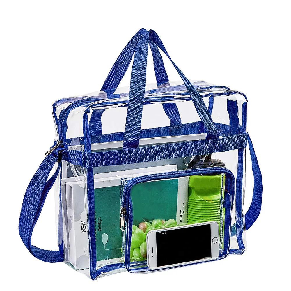 Magicbags Clear Tote Bag Stadium Approved,Adjustable Shoulder Strap and Zippered Top,Stadium Security Travel & Gym Clear Bag, Perfect for Work, School, Sports Games and Concerts-12" x12" x6"(Blue)