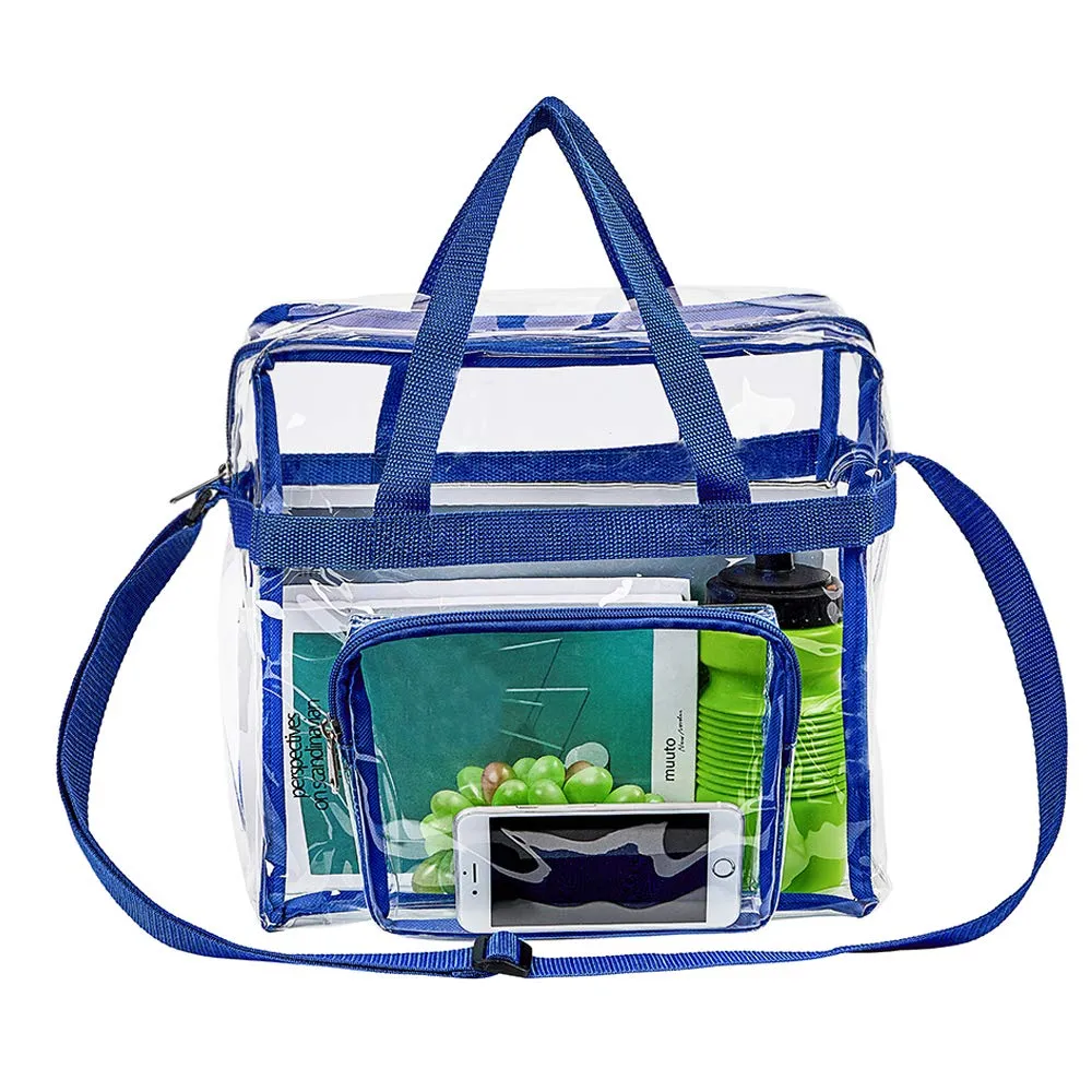 Magicbags Clear Tote Bag Stadium Approved,Adjustable Shoulder Strap and Zippered Top,Stadium Security Travel & Gym Clear Bag, Perfect for Work, School, Sports Games and Concerts-12" x12" x6"(Blue)