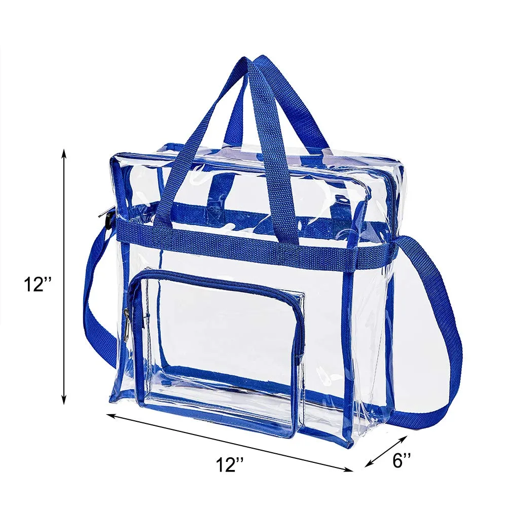 Magicbags Clear Tote Bag Stadium Approved,Adjustable Shoulder Strap and Zippered Top,Stadium Security Travel & Gym Clear Bag, Perfect for Work, School, Sports Games and Concerts-12" x12" x6"(Blue)