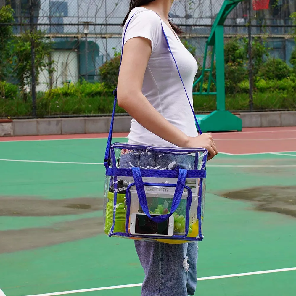 Magicbags Clear Tote Bag Stadium Approved,Adjustable Shoulder Strap and Zippered Top,Stadium Security Travel & Gym Clear Bag, Perfect for Work, School, Sports Games and Concerts-12" x12" x6"(Blue)