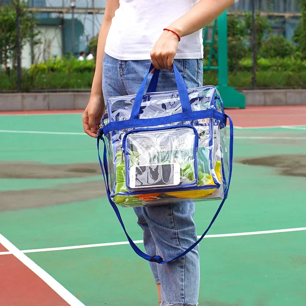 Magicbags Clear Tote Bag Stadium Approved,Adjustable Shoulder Strap and Zippered Top,Stadium Security Travel & Gym Clear Bag, Perfect for Work, School, Sports Games and Concerts-12" x12" x6"(Blue)