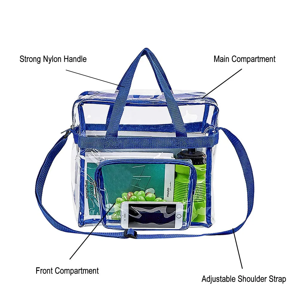 Magicbags Clear Tote Bag Stadium Approved,Adjustable Shoulder Strap and Zippered Top,Stadium Security Travel & Gym Clear Bag, Perfect for Work, School, Sports Games and Concerts-12" x12" x6"(Blue)
