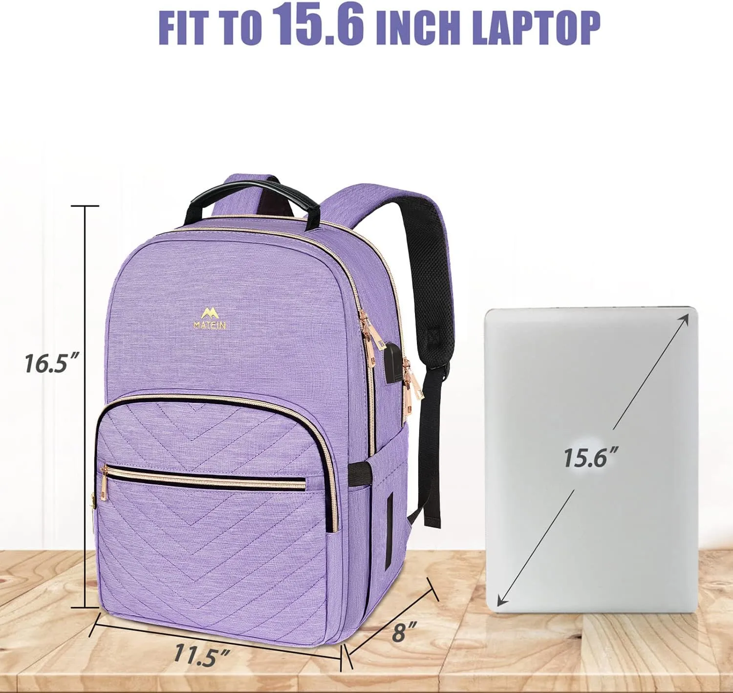MATEIN Laptop Backpack for Women, Anti Theft 15.6 inch College School Bookbag for Girls with USB Charging Port, Water Resistant Stylish Travel Computer Work Backpack with for Nurse, Purple