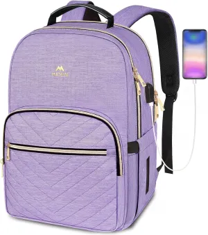 MATEIN Laptop Backpack for Women, Anti Theft 15.6 inch College School Bookbag for Girls with USB Charging Port, Water Resistant Stylish Travel Computer Work Backpack with for Nurse, Purple