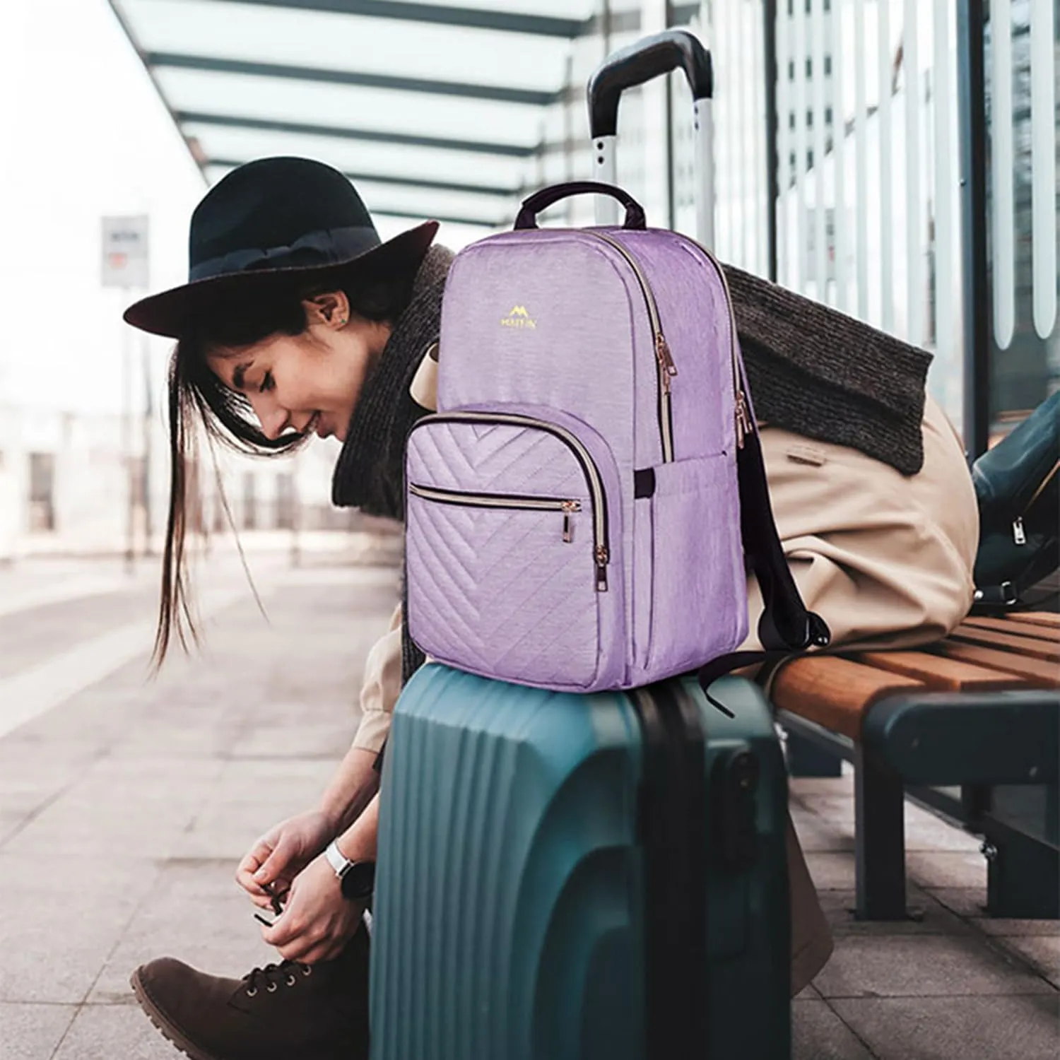 MATEIN Laptop Backpack for Women, Anti Theft 15.6 inch College School Bookbag for Girls with USB Charging Port, Water Resistant Stylish Travel Computer Work Backpack with for Nurse, Purple