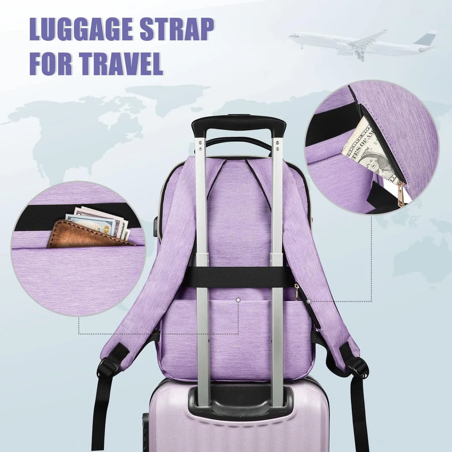 MATEIN Laptop Backpack for Women, Anti Theft 15.6 inch College School Bookbag for Girls with USB Charging Port, Water Resistant Stylish Travel Computer Work Backpack with for Nurse, Purple
