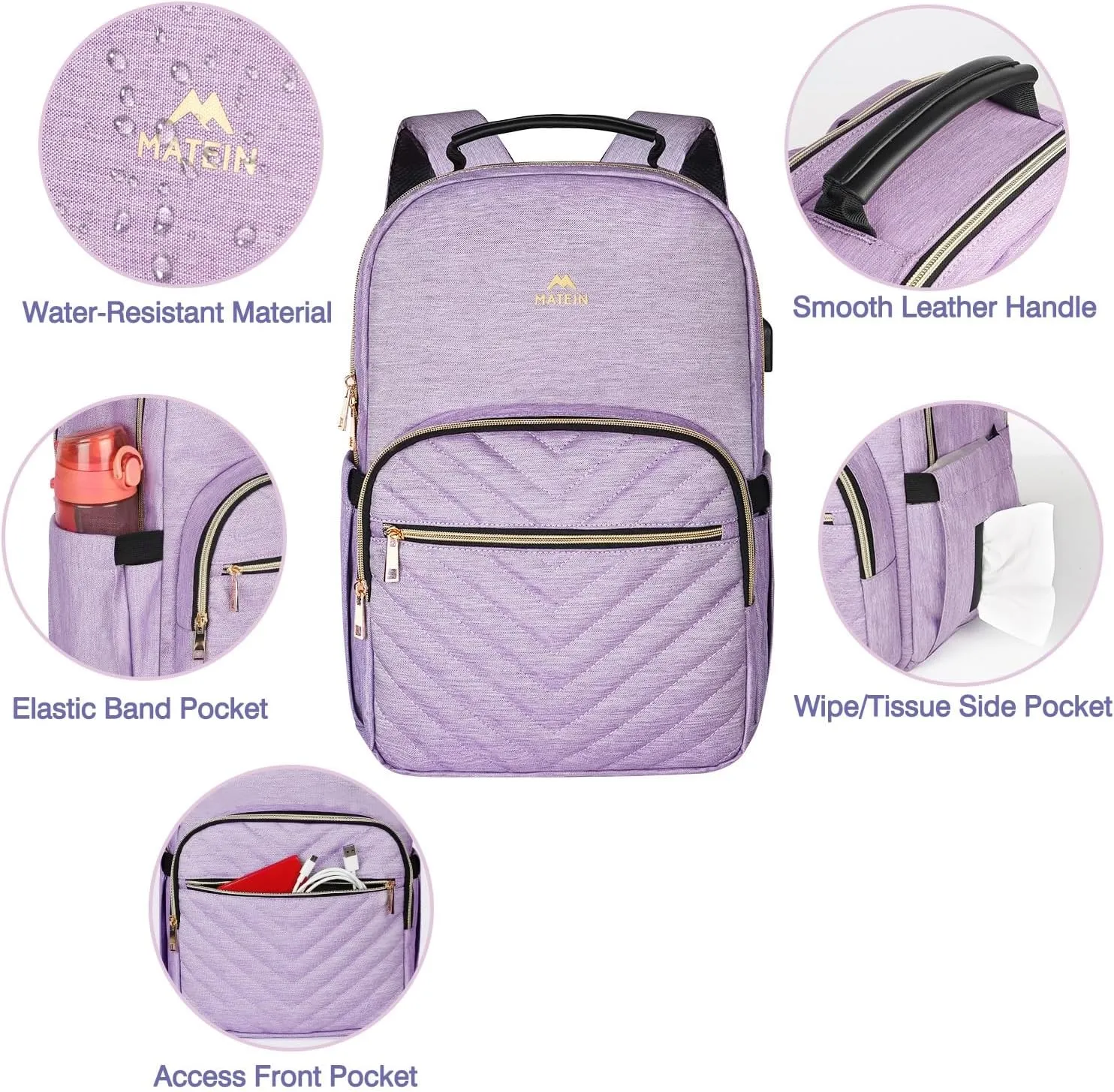 MATEIN Laptop Backpack for Women, Anti Theft 15.6 inch College School Bookbag for Girls with USB Charging Port, Water Resistant Stylish Travel Computer Work Backpack with for Nurse, Purple