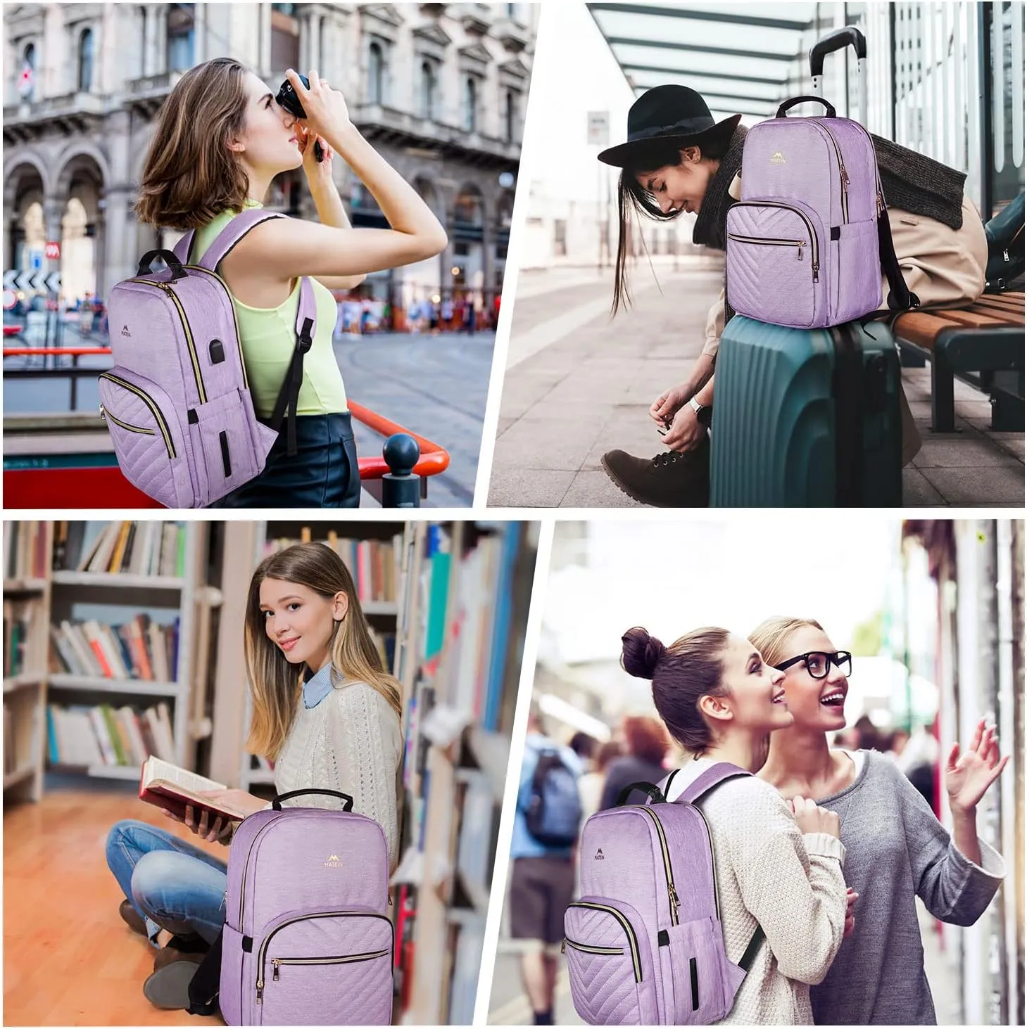 MATEIN Laptop Backpack for Women, Anti Theft 15.6 inch College School Bookbag for Girls with USB Charging Port, Water Resistant Stylish Travel Computer Work Backpack with for Nurse, Purple