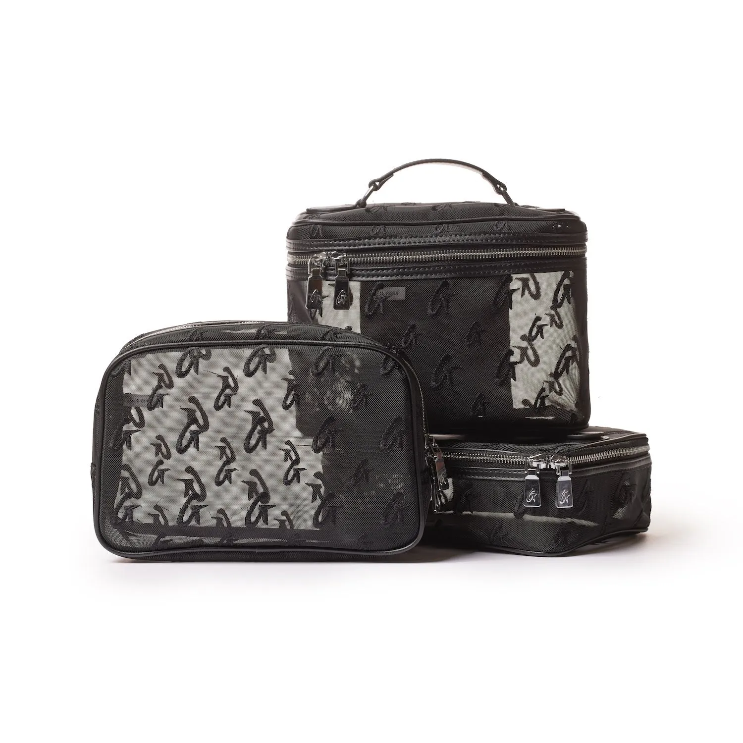 MEDIUM MESH MONOGRAM TOILETRY BAG - BLACK