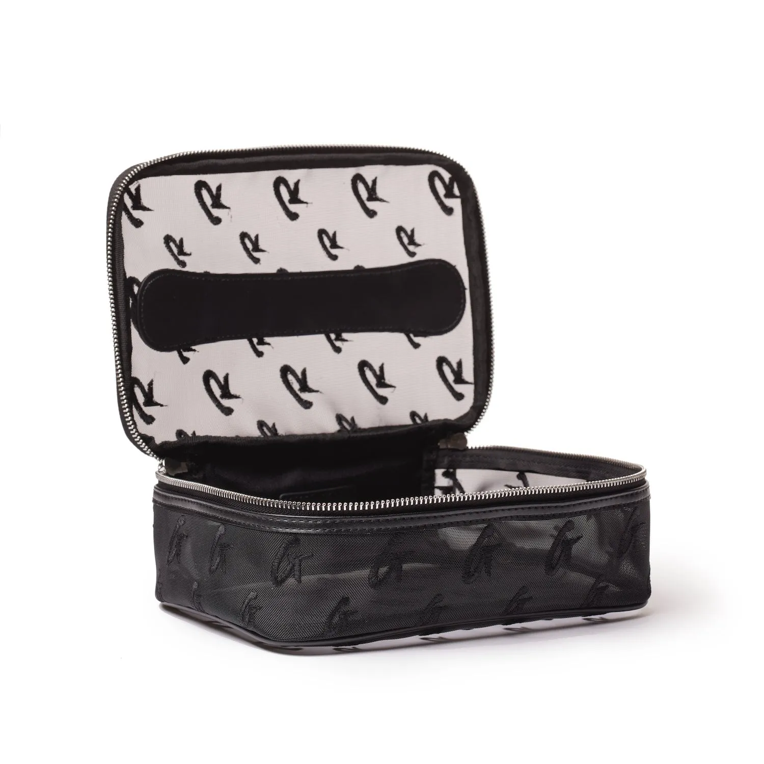 MEDIUM MESH MONOGRAM TOILETRY BAG - BLACK