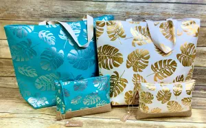 Metallic Palm Leaf Canvas Collection (beach bags/ totes and travel wristlets)