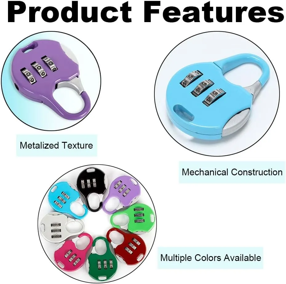 Mini Combination Lock Security Padlock 3 Digit Code Locks Colorful Lockers Number Locks for Suitcases Luggage and Briefcases Silver, 50*35*12mm/1.97*1.38*0.47in