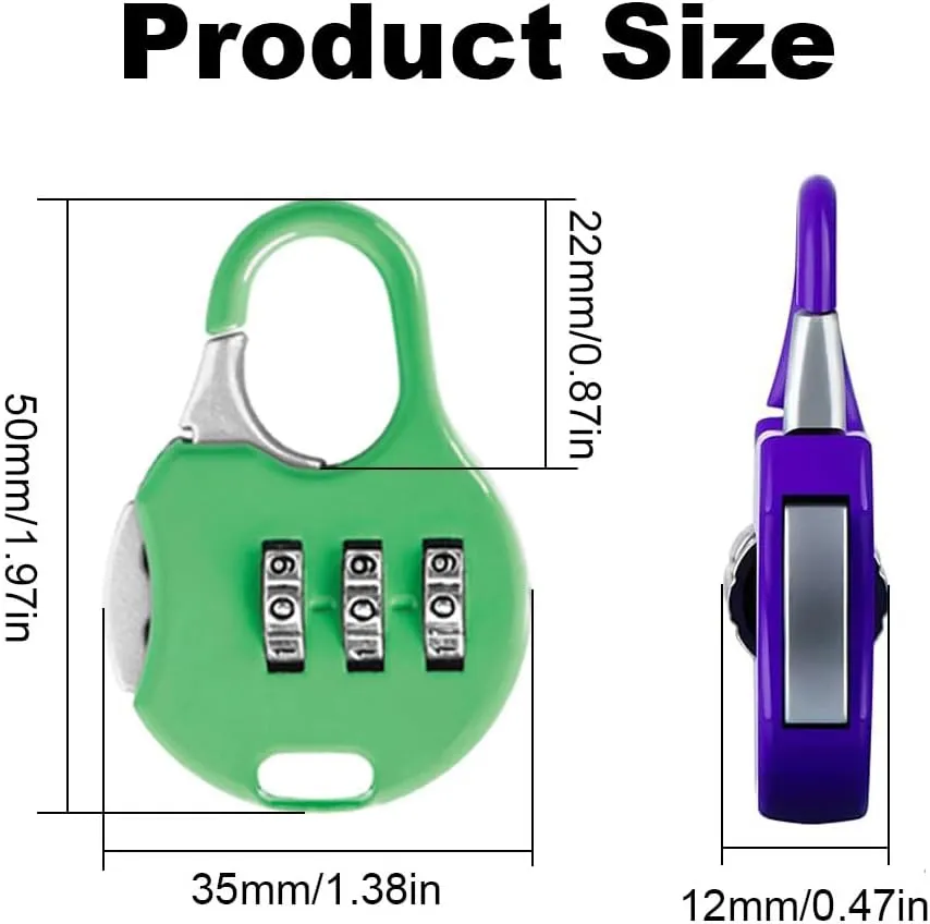 Mini Combination Lock Security Padlock 3 Digit Code Locks Colorful Lockers Number Locks for Suitcases Luggage and Briefcases Silver, 50*35*12mm/1.97*1.38*0.47in