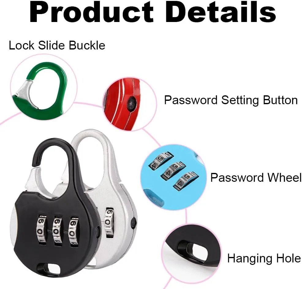 Mini Combination Lock Security Padlock 3 Digit Code Locks Colorful Lockers Number Locks for Suitcases Luggage and Briefcases Silver, 50*35*12mm/1.97*1.38*0.47in
