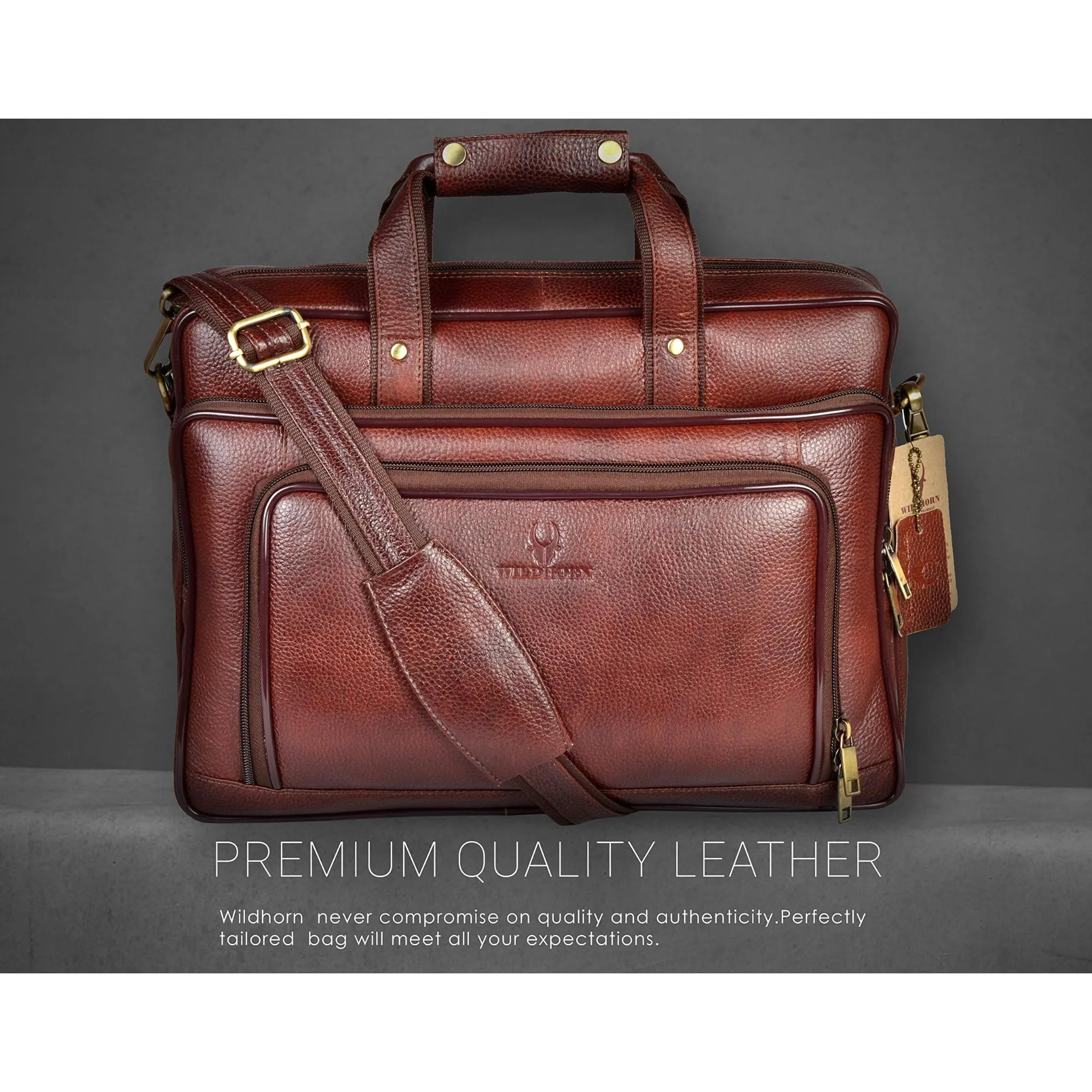 NORTH DAKOTA Leather Laptop Messenger Bag for Men
