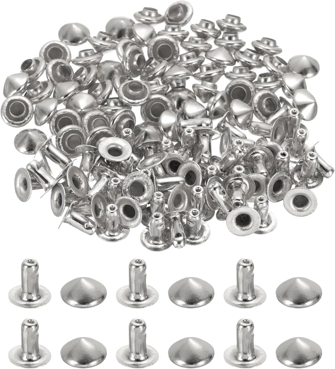 PATIKIL 6mm Spike Rivets, 100 Sets Square Studs Rivet Rapid Punk Spikes Leathercraft Decoration for Rock Nailheads Clothing Belts Bags Shoes, Silver Tone