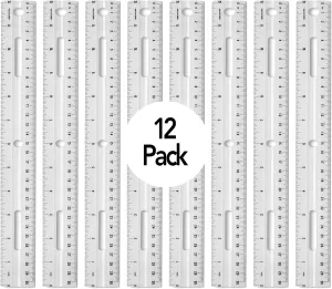 Plastic Rulers, 12 Inch Shatterproof Plastic Ruler | for School, Home, or Office | Hole Punched Perfect for Use With 3 Ring Binders | White, (Pack of 12)