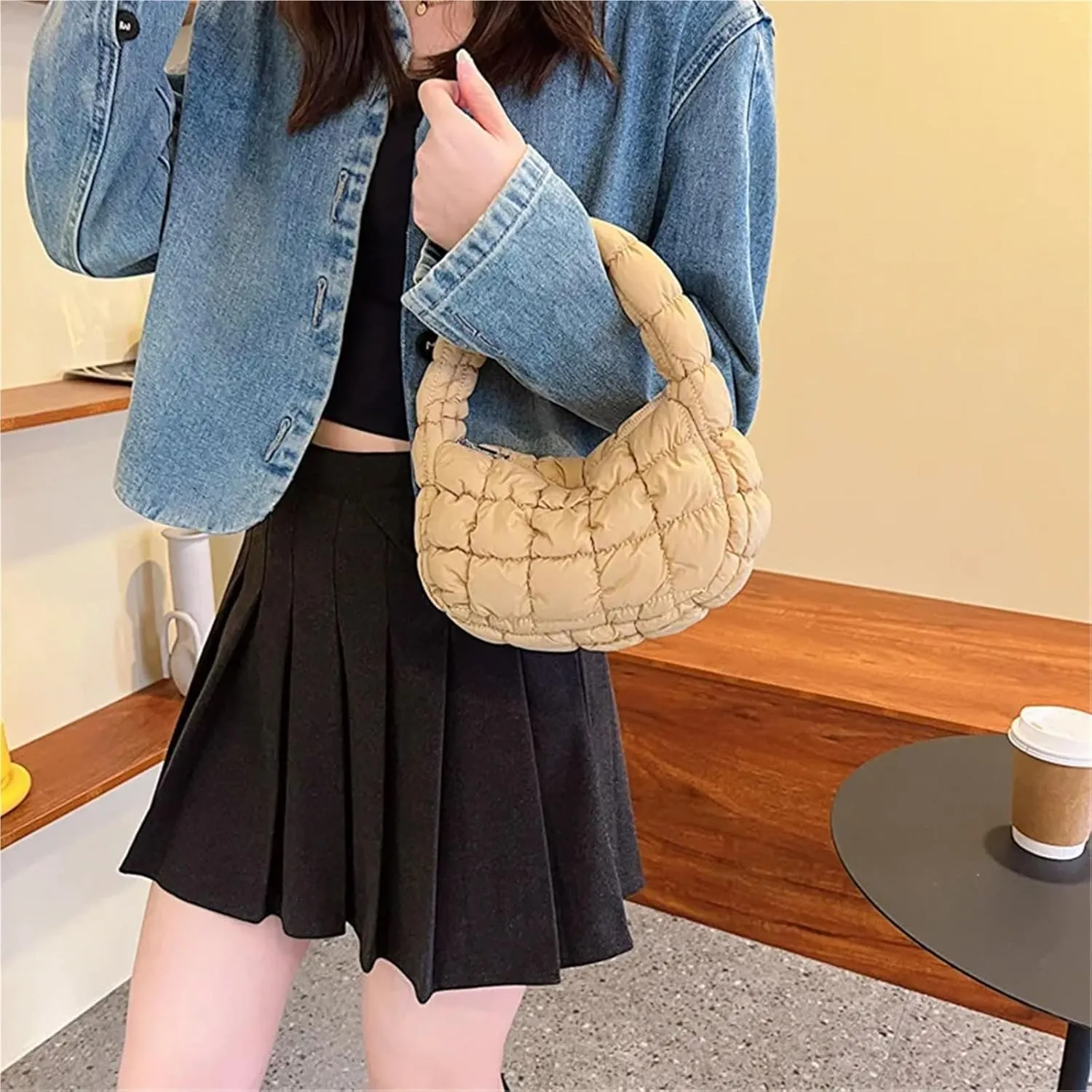 Puffer Tote Bag Fashion Quilted Shoulder Bags For Women Handbag Mini Cloud Pleated Bags Puffer Dumpling Bag(Purple)
