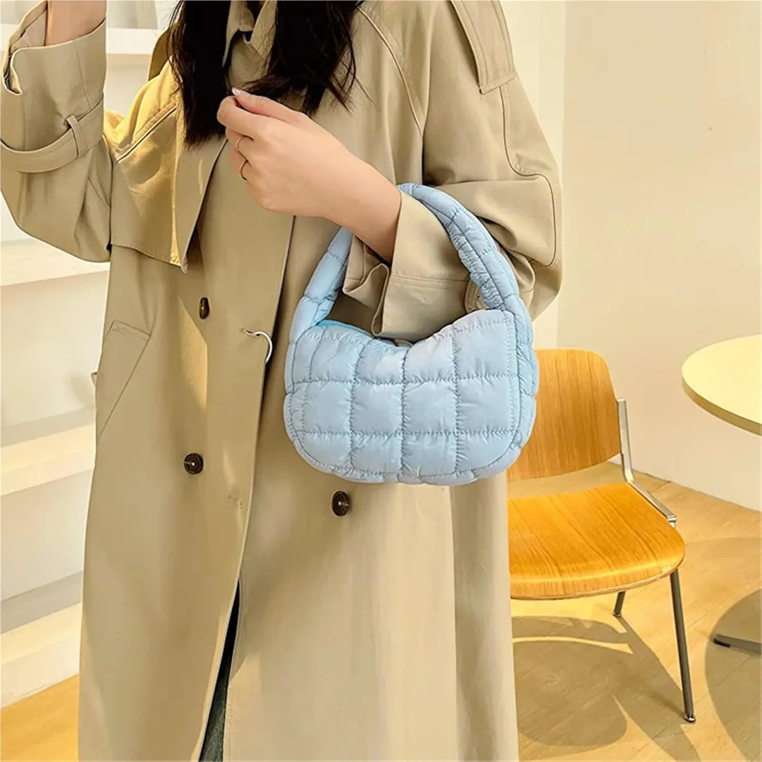 Puffer Tote Bag Fashion Quilted Shoulder Bags For Women Handbag Mini Cloud Pleated Bags Puffer Dumpling Bag(Purple)
