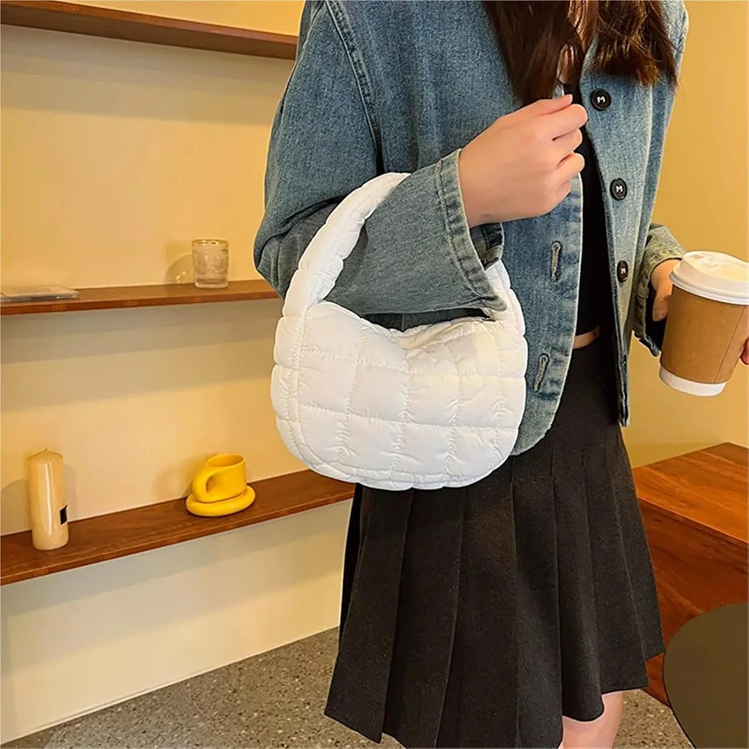 Puffer Tote Bag Fashion Quilted Shoulder Bags For Women Handbag Mini Cloud Pleated Bags Puffer Dumpling Bag(Purple)