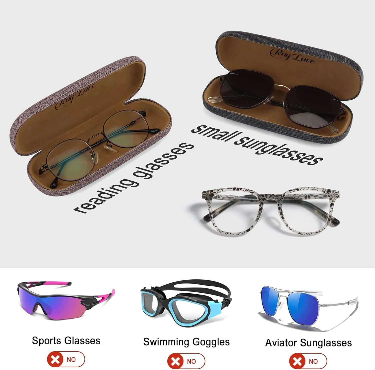 RayLove Hard Shell Glasses Case, PU leather Eyeglass Case Comes with a Pouch & Cleaning Cloth