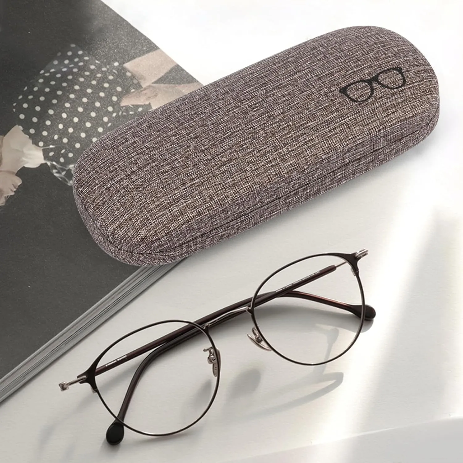 RayLove Hard Shell Glasses Case, PU leather Eyeglass Case Comes with a Pouch & Cleaning Cloth