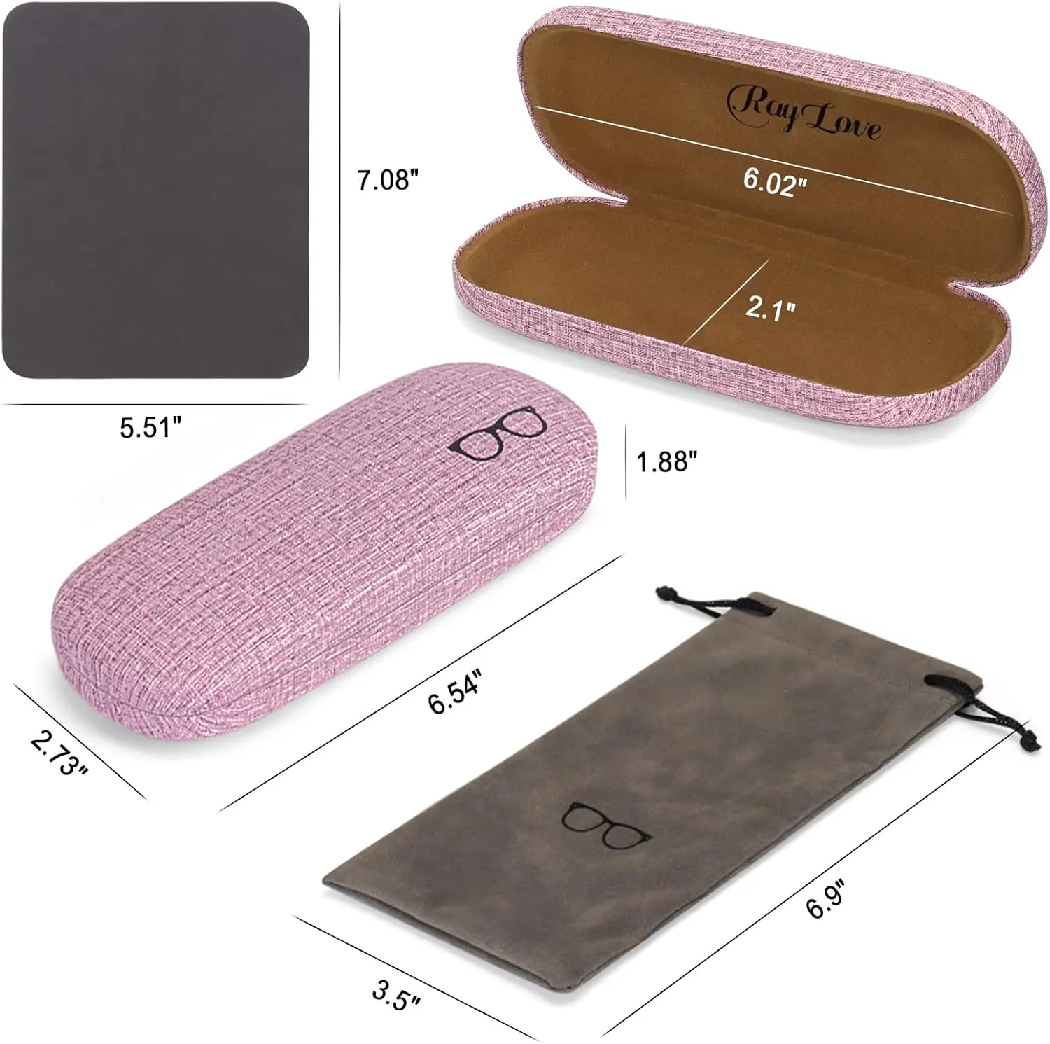 RayLove Hard Shell Glasses Case, PU leather Eyeglass Case Comes with a Pouch & Cleaning Cloth