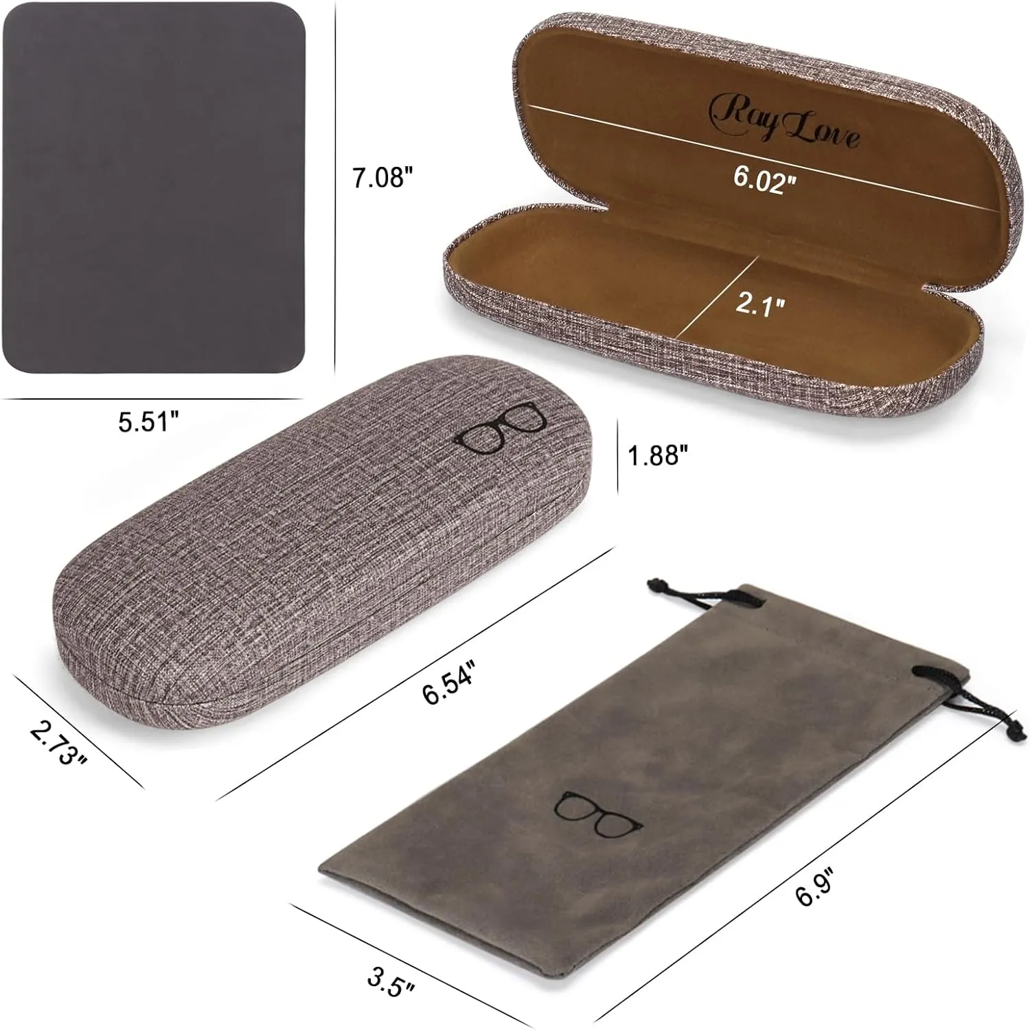 RayLove Hard Shell Glasses Case, PU leather Eyeglass Case Comes with a Pouch & Cleaning Cloth