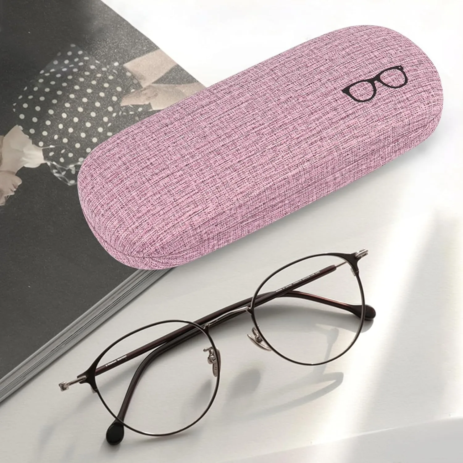RayLove Hard Shell Glasses Case, PU leather Eyeglass Case Comes with a Pouch & Cleaning Cloth