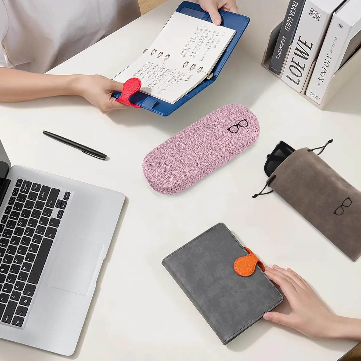 RayLove Hard Shell Glasses Case, PU leather Eyeglass Case Comes with a Pouch & Cleaning Cloth