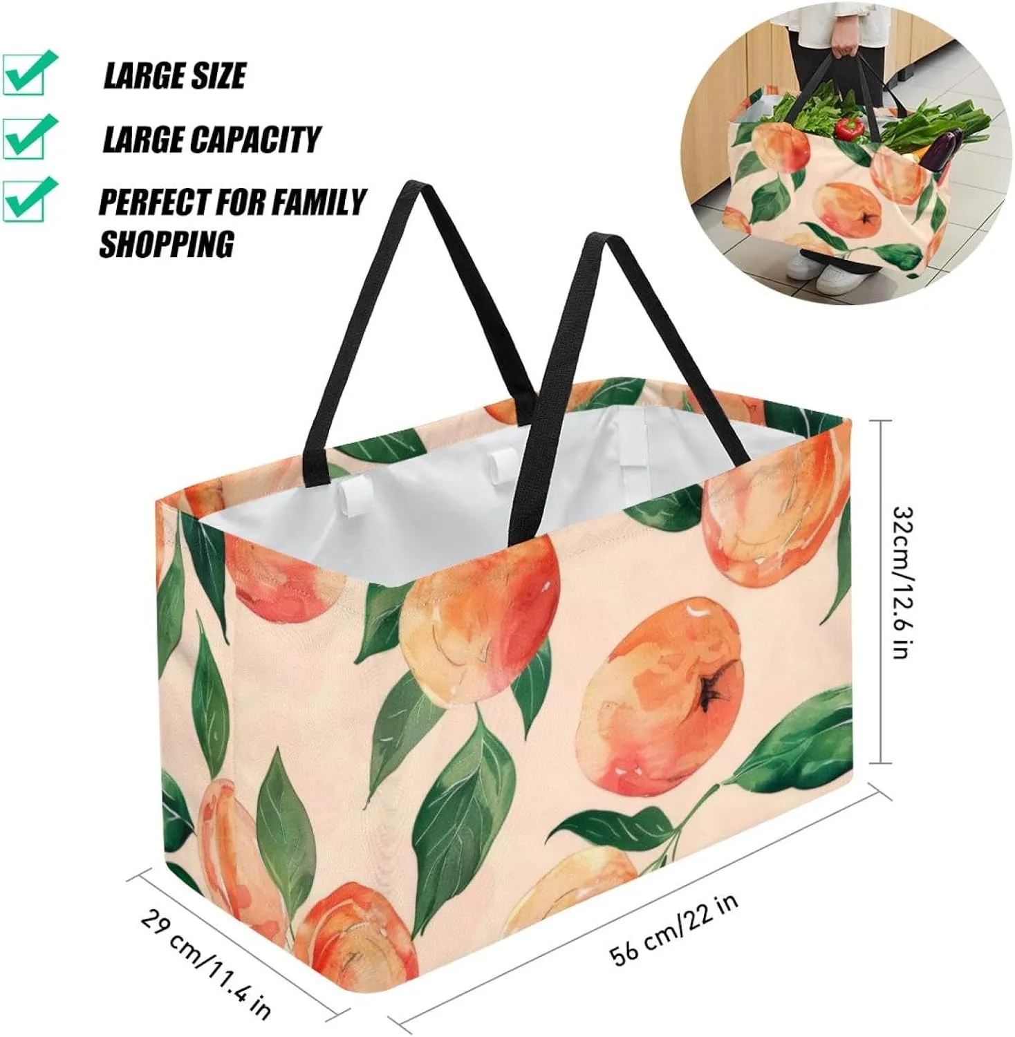 Reusable Grocery Shopping Bag Large Shopping Bag Foldable for Storage Picnic Clothes Pineapple Aesthetic Pattern