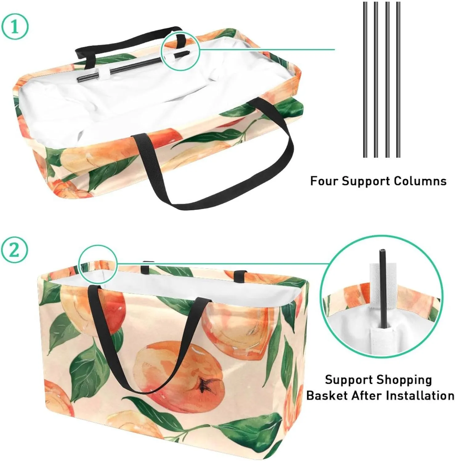 Reusable Grocery Shopping Bag Large Shopping Bag Foldable for Storage Picnic Clothes Pineapple Aesthetic Pattern