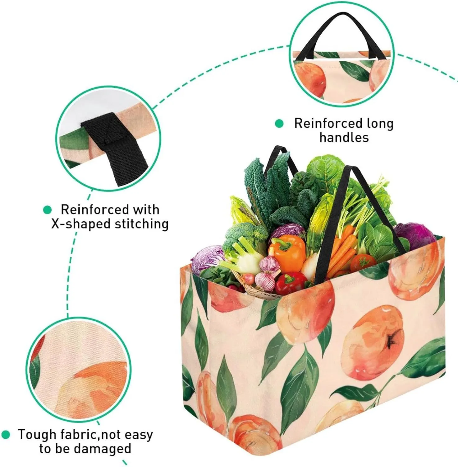Reusable Grocery Shopping Bag Large Shopping Bag Foldable for Storage Picnic Clothes Pineapple Aesthetic Pattern
