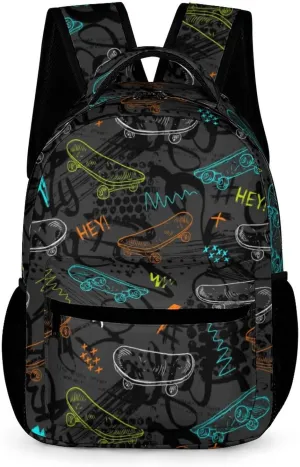 Skateboard Prints Backpack, Lightweight Backpack Casual Daypack, Bookbag for Men Women
